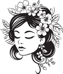 Woman Face Surrounded by Botanical Patterns Vector Black Icon Black Design Logo Featuring Woman Face with Blossoms