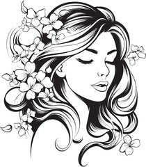 Artistic Feminine Portrait with Flower Accents Vector Logo Woman Face Surrounded by Botanical Patterns Vector Black Icon