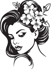 Artistic Woman Face Surrounded by Petals Vector Black Design Woman Face with Floral Crown Vector Black Logo Icon