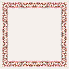 Vector illustration of an ornamental design pattern on a square frame border. Suitable for certificates, calligraphy, decoration, and centered text.