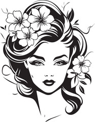 Black Design Logo of Woman Face and Petal Adornments Woman Face Surrounded by Flower Elements Vector Black Design