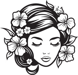 Woman Face Surrounded by Flower Elements Vector Black Design Feminine Portrait with Artistic Flowers Vector Black Logo