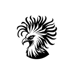 Obraz premium Black and white illustration of a fierce eagle head isolated on white background