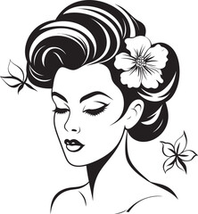 Elegant Feminine Face Surrounded by Flowers Vector Icon Artistic Woman Face with Petal Highlights Black Logo Design