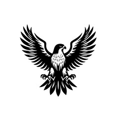 Obraz premium Black falcon with spread wings isolated on white background