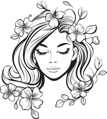 Botanical Embellishments on Woman’s Face Black Vector Icon Woman’s Face and Flower Crown Vector Black Logo