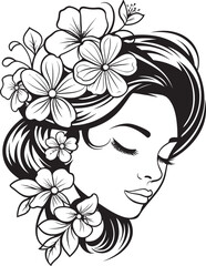 Artistic Woman Portrait and Petal Details Vector Icon Woman’s Face Surrounded by Botanical Patterns Black Design