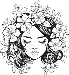 Artistic Woman Face Surrounded by Petals Vector Design Woman’s Profile with Floral Adornments Black Vector Logo
