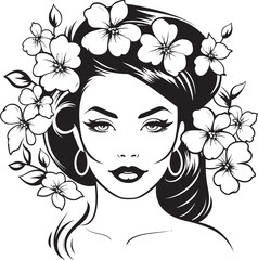 Woman’s Profile with Floral Adornments Black Vector Logo Feminine Silhouette with Flower Highlights Vector Icon