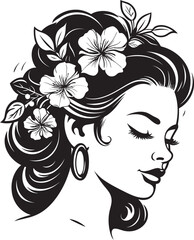 Feminine Silhouette with Flower Highlights Vector Icon Woman’s Face Encircled by Botanical Elements Black Logo