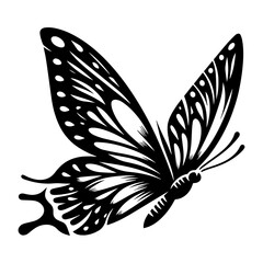 Clean black and white silhouette vector of a butterfly on white background