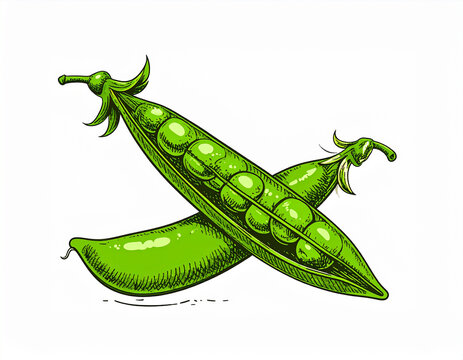 Peas set. Green pea pod. Vegetable icon. Healthy vegetarian food. Hand drawn flat vector illustration isolated on.cut out, illustration, design, freshness, healthy eating, Generative Ai