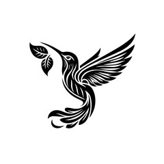 Fototapeta premium Stylized hummingbird with leaves, isolated on white background