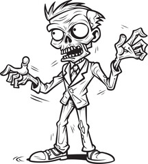 Upright Horror Zombie Pointing Vector Black Design One Handed Zombie in Spooky Pose Black Vector Logo
