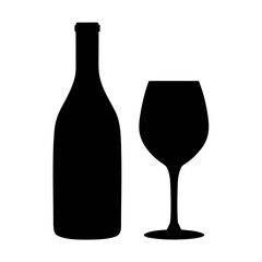 Wine bottle and wine glass silhouette for wine tasting event promotion and celebration graphic design