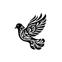 Obraz premium Ornate black dove flying, isolated on white background