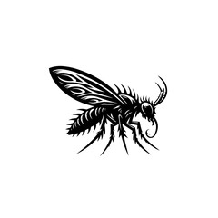 Black and white illustration of a wasp isolated on white background
