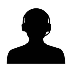 Silhouette of man with headset for customer support call center or gaming vector graphic design
