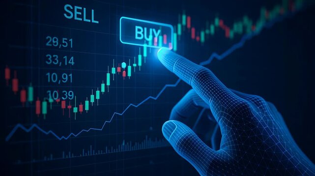 AI energy trading digital hand selects buy option stock market chart smart investment efficient trading decisions with advanced technology