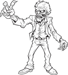 Zombie in Upright Stance with Pointed Finger Black Vector Icon Ghoulish Figure Pointing with One Hand Vector Black Logo
