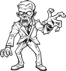 Standing Zombie Reaching Out Vector Black Logo Icon Creepy Dead Figure Pointing with One Arm Black Vector Design