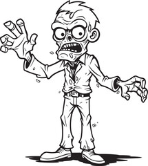 Ghoulish Figure Pointing with One Hand Vector Black Logo Walking Zombie with Pointing Hand Black Vector Design