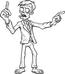 One Handed Pointing Dead Figure Vector Black Design Logo Eerie Standing Zombie with Outstretched Hand Black Vector Icon