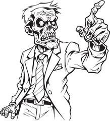 Undead Staring and Pointing Black Vector Logo Icon Creepy Dead Figure in Pointing Stance Vector Black Design