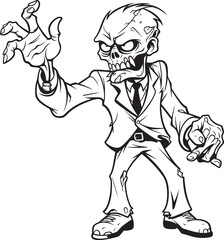 Creepy Dead Figure with Outstretched Finger Black Vector Logo Standing Zombie Illustration with Pointed Hand Vector Black Design