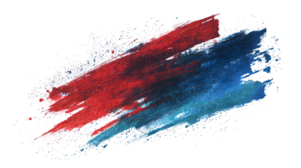 Abstract paint scratches with red and blue brush lines, isolated on white