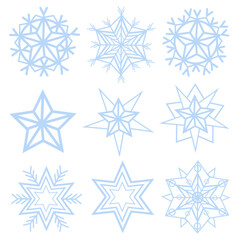 A collection of 9 snowflakes, isolated on a white background.Vector set for New Year,Christmas designs.