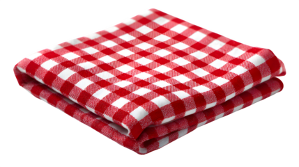 Red checkered cloth in soft fold, picnic theme, isolated on white