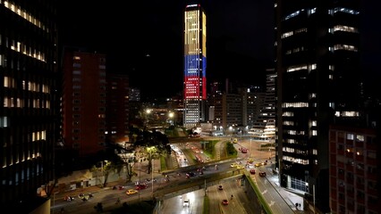 Fototapeta premium Night Bogota Skyline In Bogota Cundinamarca Colombia. Modern City Center With Skyscrapers Reflecting The Urban Life. Building Infrastructure Landscape Buildings Vibrant. Infrastructure Corporate.