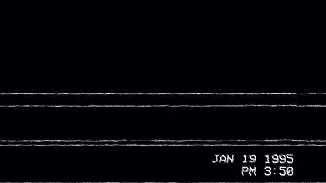 Vintage video recording screen with a 1995 timestamp and analog glitches. Retro background with distortion lines from an old magnetic tape.