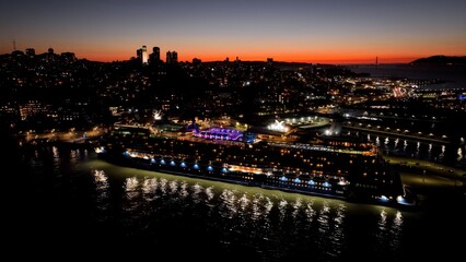 Fototapeta premium Sunset Sky In San Francisco California United States. City Skyline Showing Modern And Traditional Architecture. Building Town Sky Clouds Illumination Urban. Exterior Famous. San Francisco California.