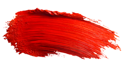 Red paint brushstroke with visible texture, isolated on white