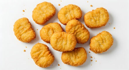 Pile of Golden Fried Chicken Nuggets Isolated on a Clean White Background