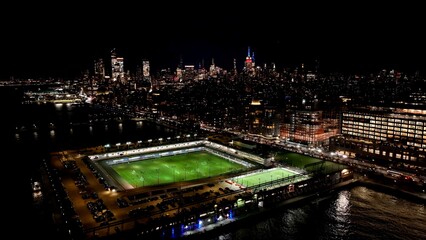 Obraz premium Night New York Skyline In Manhattan New York United States. Capturing The Hustle And Bustle Of A Vibrant City From Above. Building Town Sky Illuminated Urban. Illuminated Landmark. Manhattan New York.