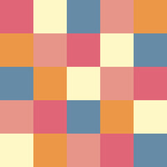 Multicolored seamless pattern with squares blue, orange, pink, cream. Pattern for tiles, wallpaper.