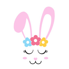 Bunny face with eyelashes svg cut file. Isolated vector illustration.