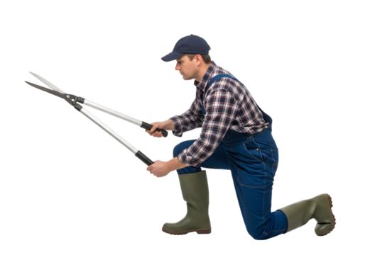 Man in Gardening Outfit Holding Hedge Shears – PNG Cut Out.