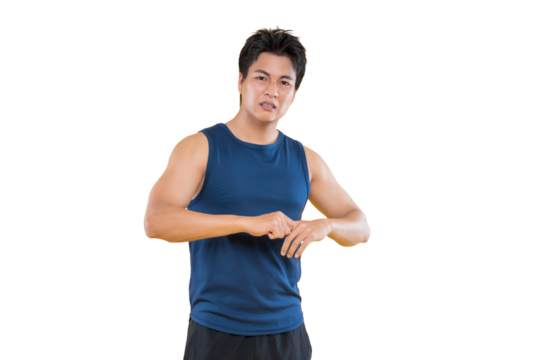 A determined man checking his watch,ready for action, with an intense expression and ready to work on png background