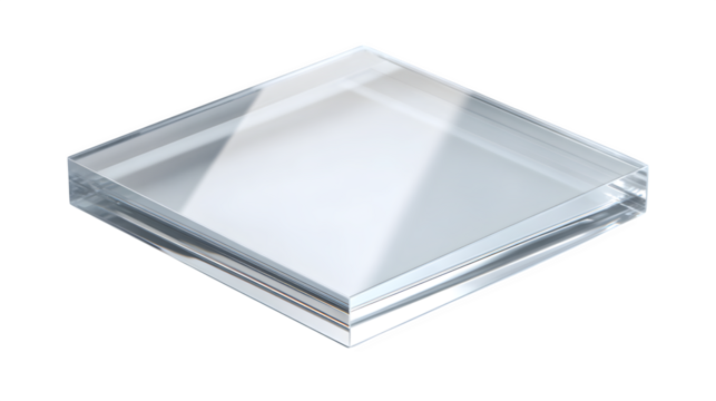 Reflective transparent acrylic plate mockup, isolated on white