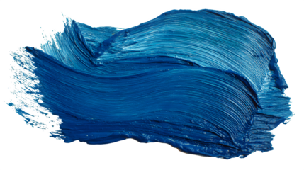 Blue brush stroke with thick paint texture, isolated on white