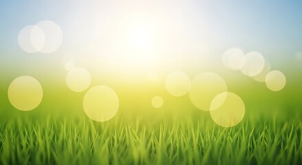 Obraz premium Photo of green grass with sunlight and bokeh effect for a fresh spring background