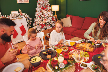 Family having Christmas dinner together at home