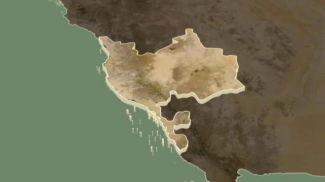 Makkah region, Saudi Arabia, extruded. Map animation