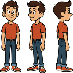 Obraz premium Cartoon Boy Character Turnaround in Casual Outfit