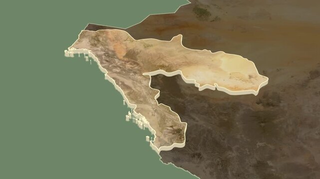 Tabuk region, Saudi Arabia, extruded. Map animation
