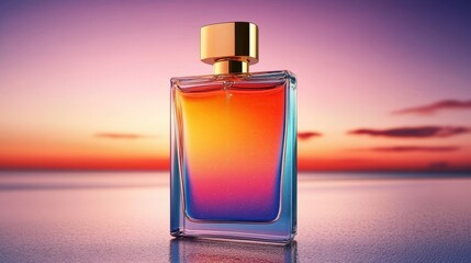 Elegant Fragrance Bottle Showcasing Sunset Hues, Evoking Warmth and Sophistication in Design